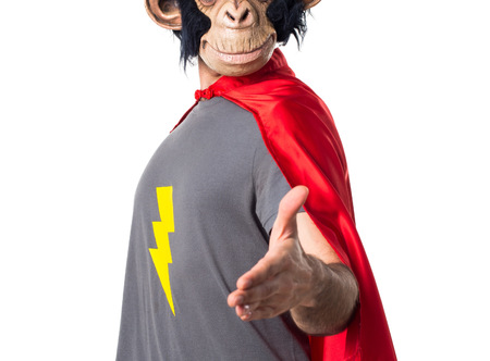 Superhero monkey man doing a deal