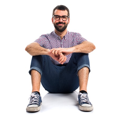 Happy man with glassesの写真素材