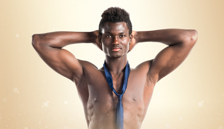 Handsome black man with athletic body posingの写真素材