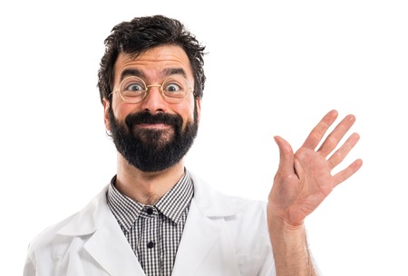 Scientist man salutingの写真素材