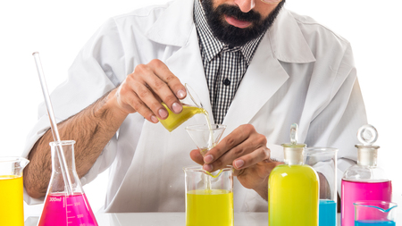 Scientist man with test tubesの写真素材