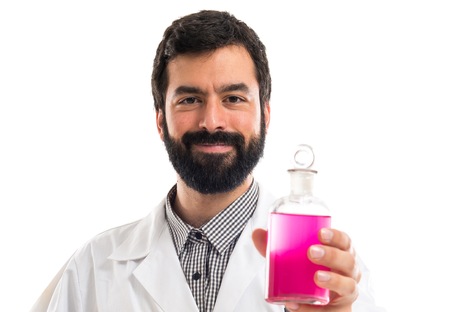Scientist man with test tubesの写真素材