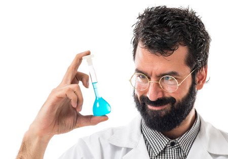 Scientist man with test tubesの写真素材