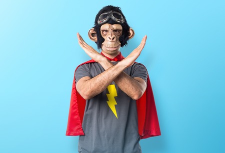 Superhero monkey man doing NO gestureの写真素材