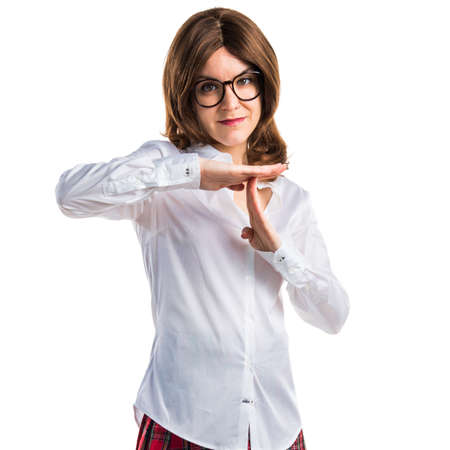 Student girl making time out gestureの写真素材