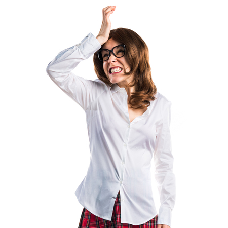 Pretty young girl having doubtsの写真素材