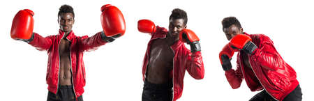 Black man with boxing glovesの写真素材