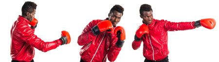 Black man with boxing glovesの写真素材