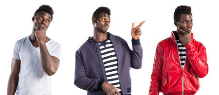 Black man pointing upの写真素材