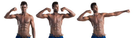 Handsome black man with athletic body posingの写真素材