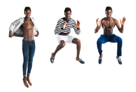 Handsome black man jumpingの写真素材