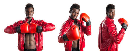 Black man with boxing glovesの写真素材