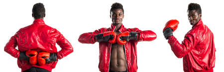 Black man with boxing glovesの写真素材