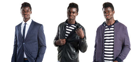 Handsome black man with leather jacketの写真素材