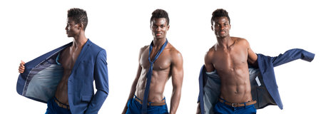 Handsome black man with athletic body posingの写真素材