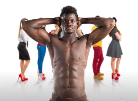 Strong black man posing in studioの写真素材