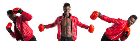 Black man with boxing glovesの写真素材
