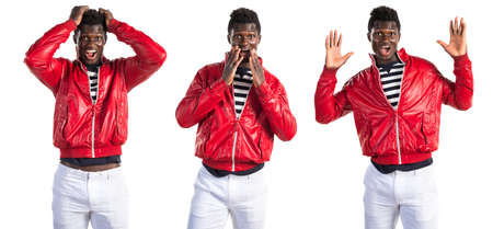 Handsome black man doing surprise gestureの写真素材