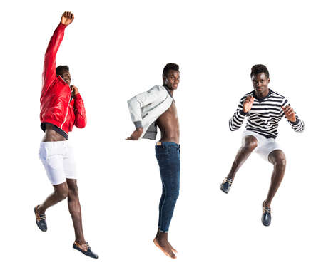 Handsome black man jumpingの写真素材