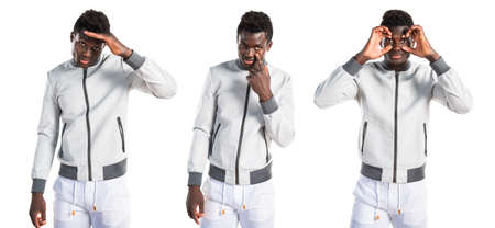 Black man showing somethingの写真素材
