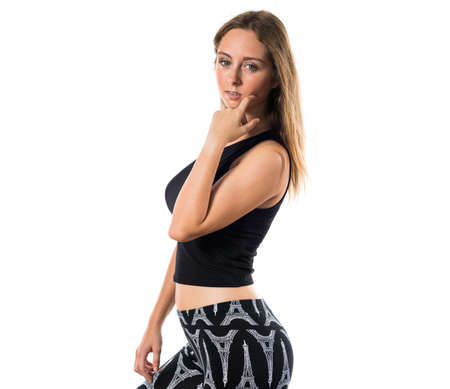 Blonde teen girl posing in studioの写真素材