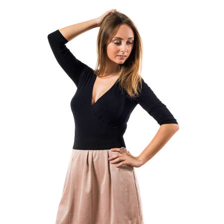 Blonde teen girl posing in studioの写真素材
