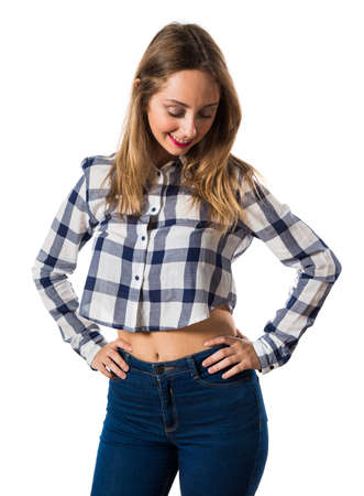 Blonde teen girl looking downの写真素材