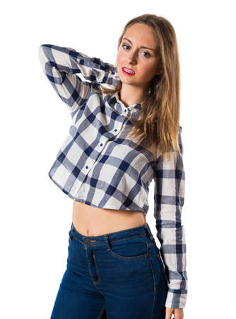 Blonde teen girl with neck painの写真素材