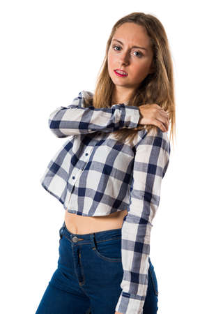 Blonde teen girl with shoulder painの写真素材