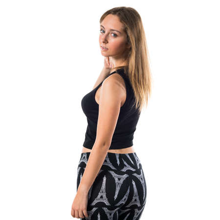 Blonde teen girl posing in studioの写真素材
