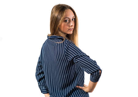 Blonde teen girl posing in studioの写真素材