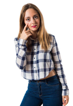 Blonde teen girl showing somethingの写真素材