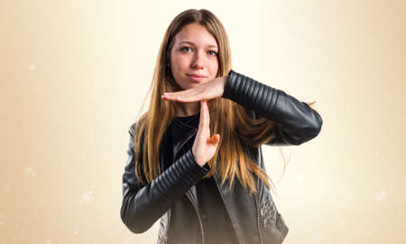 Teen girl making time out gestureの写真素材