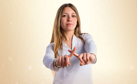 Teen girl doing NO gestureの写真素材