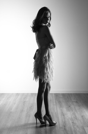 Beautiful young model woman posing in studioの写真素材