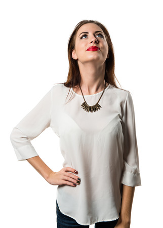 Pretty young girl looking upの写真素材