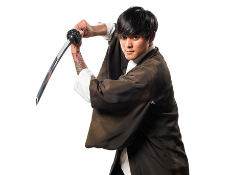 Asian samurai man with katanaの写真素材