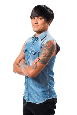 Asian handsome man with his arms crossedの写真素材
