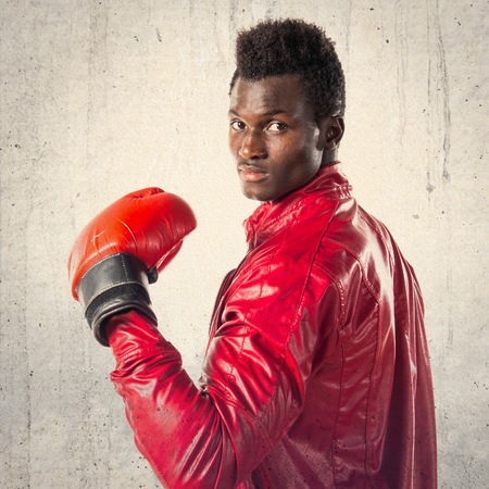 Black man with boxing glovesの写真素材