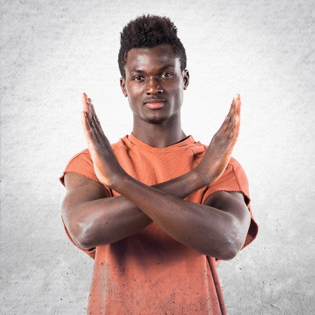 Handsome black man doing NO gestureの写真素材
