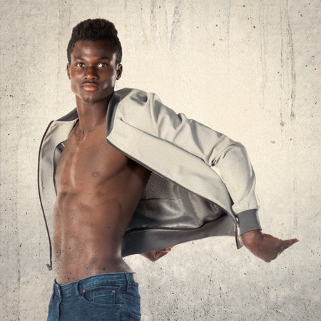 Handsome black man jumpingの写真素材