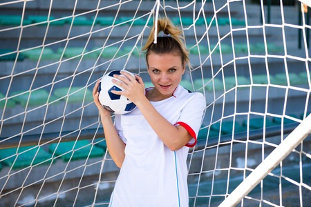 Pretty football woman playerの写真素材