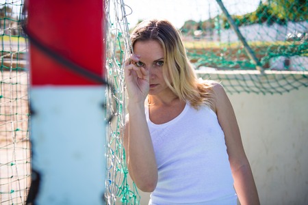 Pretty football woman playerの写真素材