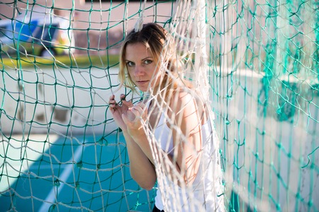 Pretty football woman playerの写真素材