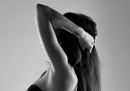 Sexy brunette young girl in lingerieの写真素材