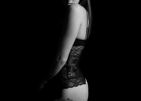 Sexy brunette young girl in lingerieの写真素材