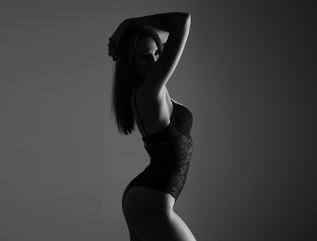 Sexy brunette young girl in lingerieの写真素材