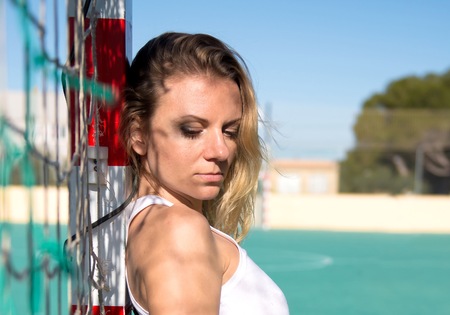 Pretty football woman playerの写真素材