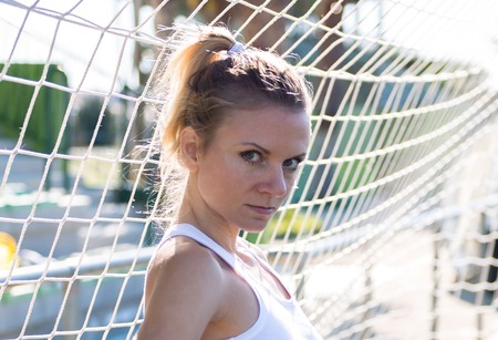 Pretty football woman playerの写真素材