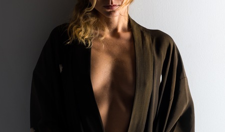 Blonde woman dressed with asian dressの写真素材